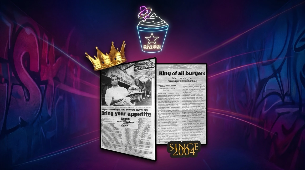 Marcos Famous donair and burger restaurant interior on 112 Street NW in Oliver, Edmonton