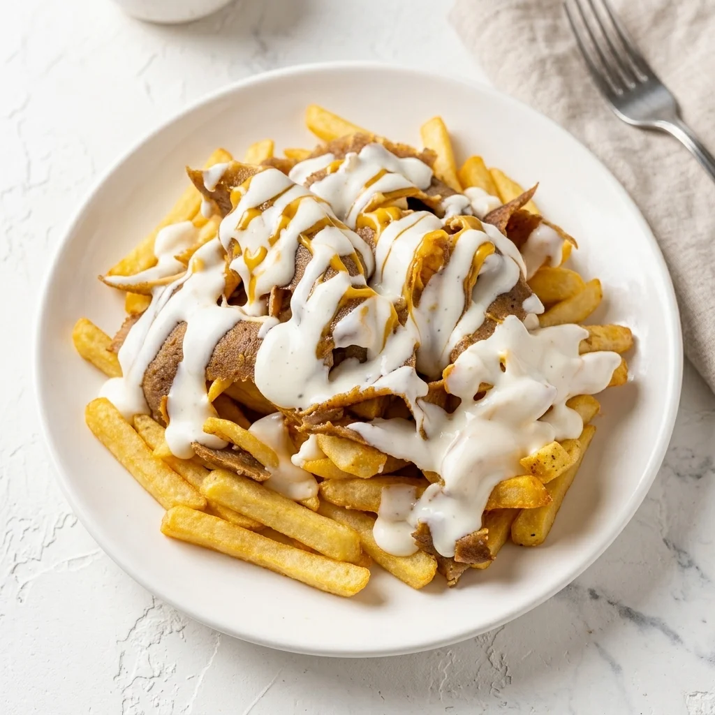 Donair Poutine from Marcos Famous Edmonton — fries with cheese curds, gravy and donair meat